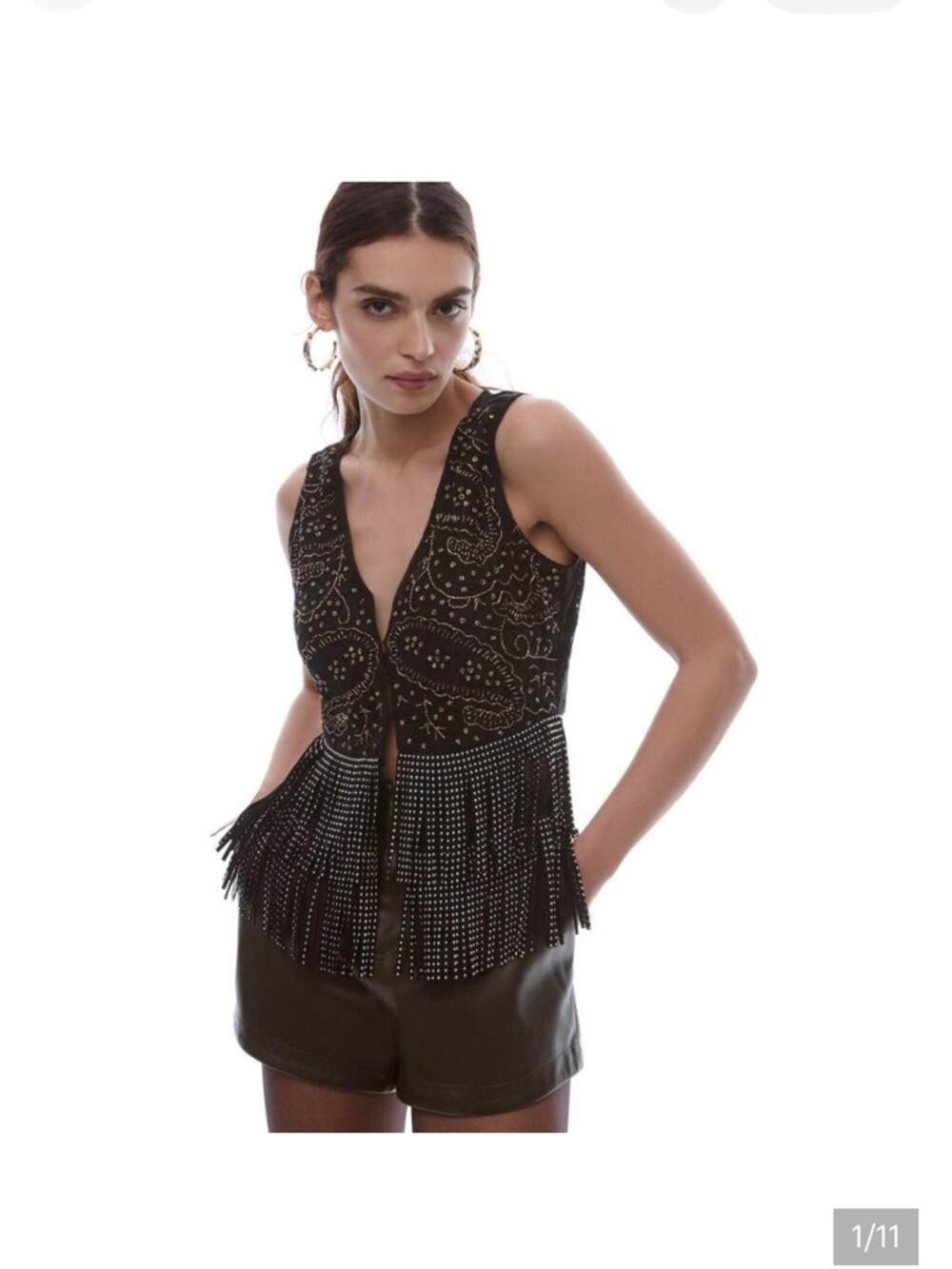 Anthropologie Verb by Pallavi Singhee M NWT Beaded V-Neck Fringe Vest Tank Top